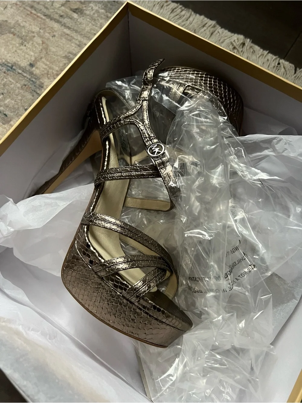Michael Kors Bronze Metallic Strappy Platform Heels